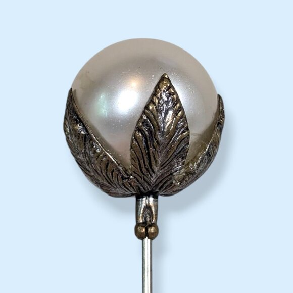 Antique Pearlescent Hat Pin and Cap - Picture 3 of 6